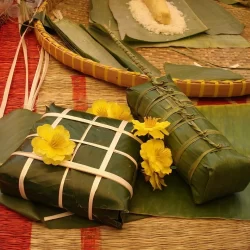Traditional Vietnamese sticky rice cakes, known as Bánh chưng and Bánh Tét.